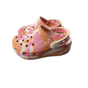 Crocs Cutie Crush Pink Orange Marble Platform Chunky Slip On Clogs Size 12